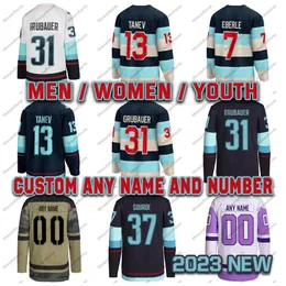 Custom Men's 31 Philipp Grubauer Ice Hockey Jersey Seattle Stitched 32 Kraken 4 Schultz 21 Kraken 29 Dunn Womens Youth Hockey Jerseys
