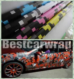 Klistermärken olika färger pixel camo vinyl bil wrap film med luft releas digital kamouflage lastbil wraps som täcker styling folie storlek 1.52x30m/r