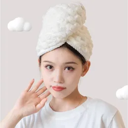 Cappello per asciugare i capelli in velluto corallo nuvola, super assorbente, per la cura dei capelli, asciugamano avvolto, turbante, doppi strati, cuffie da doccia ispessite, cappelli da bagno Q855