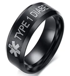 8 mm Diabetic Medical Sign Pierścień Tytan Stael Mężczyźni i kobiety Pierścień Pierścień Medical przypomnienia biżuterii 8698281