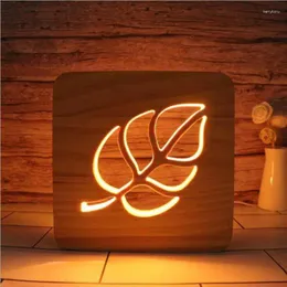 Luci notturne alimentazione a bordo trasversale 3d lampada da scrivania in legno regalo creativo cavlato da comodino USB delizioso comodino