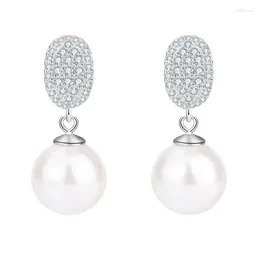 Pendientes colgantes S925 con incrustaciones de plata Aobeimu Pearl Fashion Regalo de cumpleaños para mujer 12 mm