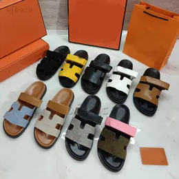 Summer Beach Slides Leather Sandals Luxury Man Women Suede Leather Slippers Naturel Designer tofflor Sandles Shoes Classic