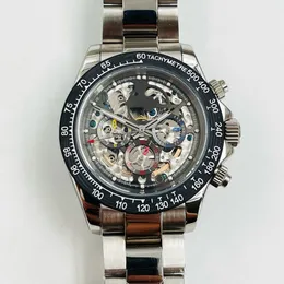 Relógio masculino oco relógio mecânico automático 40mm função safira moda negócios relógio de pulso display pulseira de aço inoxidável