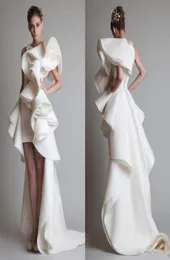 カスタムメイドのKrikor Jabotian High Low Evening Dresses Ruffles Skirt Zipper Back Court Train 2019 Women Prom Gowns Robe De Soire2440057