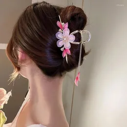 2024 Saç klipleri güzel akrilik çiçek pençesi antik Çin takılar uzun püskül büyük saç kılıfı persimmon aksesuarları