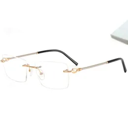 Lyxiga franska män Rimless Business Glasses Rectangular Frame Lightweight Pure-Titanium Double-Color Plating 57-18-140 för receptglasögon Fullset Design Case