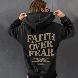 Felpe Felpe con cappuccio da donna Felpe "faith Over Fear" Felpa con stampa di lettere Felpa con cappuccio casual a maniche lunghe Top Moda Haruku Tasche unisex