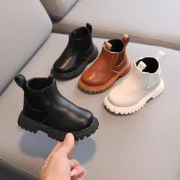 Botas outono crianças para crianças curtas meninas meninos sapatos pu couro crianças moda criança zíper