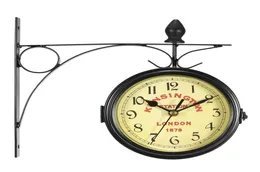 Charminer Vintage Decorative Double Sided Metal Wall Clock Antique Style Station Wall Clock Hanging Black3874687