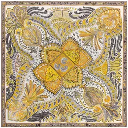 130 cm Fashion Bandana Women Scarf Luxury Brand Paisley Hijab Twill Silk Shawl Scarfs For Ladies Foulard Square Scarves Wraps 231227