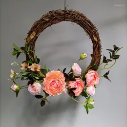 웨딩 꽃 Nzuk Natural Rattan 화환 Hoop Garland 반지 신부 들러리를위한 DIY 공예 링 꽃다발 신부 부케