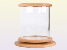 Akvarier 360 grader roterande glas betta fiskbehållare bambu bas mini dekoration rotera skål akvariumtillbehör för kontor3939349