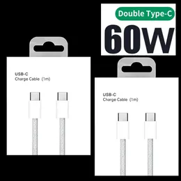 60W 3a 1m 2m 6ft PD USB C bis USB-C-Ladegerät Cable Schnelle Schnelle Stoffkabel für Samsung S20 S23 S24 Utral Xiaomi HTC LG Android Phone mit Box