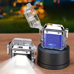 Novo ao ar livre à prova dwaterproof água cinto iluminação lâmpada fio de tungstênio isqueiro transparente caso display energia carregamento mais leve