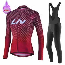 فريق LIV Team Winter Fleece Long Sleeve Cycling Jersey مجموعة ملابس جبل للدراجات يرتدي Ropa ciclismo Racing Bike Suity 231227