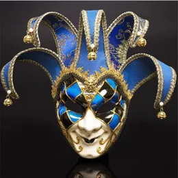 Maschere a pieno facciale da uomo Teatro veneziano Giullare Joker Maschera mascherata con campane Mardi Gras Party Ball Halloween Maschera cosplay Costume Y20010