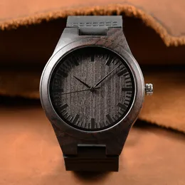 2023ニューラグジュアリー品質の天然ブラックサンダルウッドアナログウォッチウッドジャパンミヨタクォーツムーブメント木製ウォッチドレス腕時計ユニセックスファッション