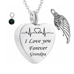 'I Love You Forever'Heart Cremation Memorial Ashes Urn Birthstone Necklace Jewelry Angel Wings GR2178 용 Keepsake Pendant