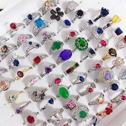 Micro Inlaid Semi-Precious Stone Rings Colored Zirconium Ring Real Gold Plated Without Fading Fashion 925 Mixed Batch Female232u