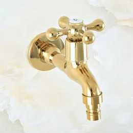Bathroom Sink Faucets Golden Brass Single Hole Wall Mount Faucet Washing Machome Out Door Garden Cold Water Taps Dav143