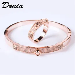 Donia jewelry luxury bangle European and American fashion exaggerated classic geometric micro-inlaid zirconia bracelet ring set wo243P