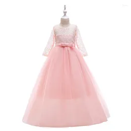 Vestidos de menina meninas vestido longo estilo renda arco princesa para presente de aniversário festa formal traje de natal