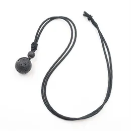 YJXP Natural Lava Stone Pendant Rope Chain Necklace 18mm Volcanic Round Bead Trendy Necklaces Lucky Charms Amulet Jewelry 1 Pcs267R