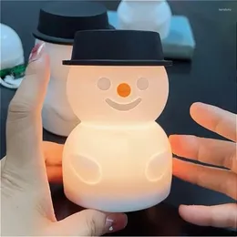 Night Lights LED Snowman Rechargeable Light Cartoon Bedside Table Lamp Battery Silicone Mood For Home Bedroom Christmas Decor