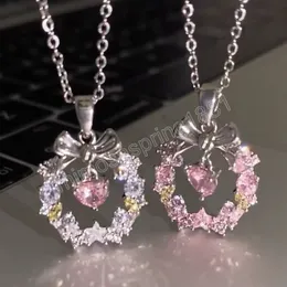 Collana con pendente rotondo in cristallo rosa cavo di moda coreana Catena color argento per gioielli estetici da sposa da donna