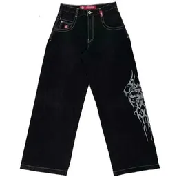 JNCO 청바지 Y2K 남성 힙합 주사위 그래픽 자수 헐렁한 청바지 레트로 블루 바지하라 주쿠 고딕 하이 허리 넓은 바지 H7