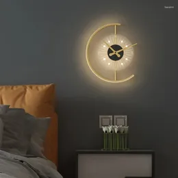 Wanduhren Lampe Mit Uhr Esszimmer Wohnzimmer TV Hintergrund Dekor Gang Licht Nordic Stille Schlafzimmer Nacht