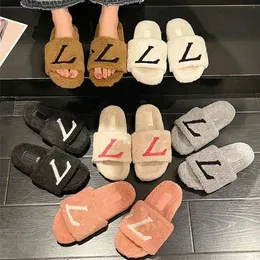 Designer tofflor damer ull glider vinter päls fluffig päls varma bokstäver sandaler paseo fiat bekväm fuzzy inverterad triangulär d0kr#