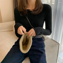 Kadın Sweaters Sonbahar ve Kış Kazak Yuvarlak Boyun Katı Düğme Vidası İplik Uzun Kollu Tshir Sweater Slim Fit Üstler