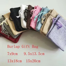 100pcs Vintage Natural Burlap Gift Bag Linen Jute Drawstring Bag Jewelry Packing Pouches Sachet Christmas Party Gift Bags 231226