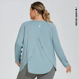 Lu plus storlek split vacker rygg yoga långärmad skjorta kvinnors lösa snabba sport långärmad topp andningsbar fitness skjortor