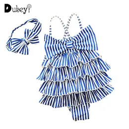 Set Bebek Kız Mayo Mayo Takım Küçük Kız Askı Susma Mayo Mavi Stripes Yay Tek Parça Mayo Toddler Bikinis