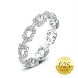 925 Sterling Silber Solide Party Finger Ehering Einfache CZ Zirkonia Link Kette Geformt Für Frauen Original Mode Schmuck 290Y