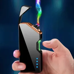 Metal Electric Double Arc Flameless Lighter Plasma Pulse USB Laddning Laserinduktion Tändning utomhus vindtät ljusare män gåva