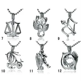 18KGP Fashion Signs of Zodiac Pendant Mountings Twelve Constellations style Pearl Gem Bead Cage Lockets DIY Lucky Charm Jewelry 274M