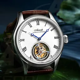 Tutucular Aesop 7021 Tourbillon İzle Erkekler Mekanik Hareketi Wirstwatches Safir Su Geçirmez Deri Metal Band Roman Ölçekli Dial Classic