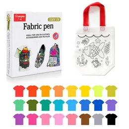12/24 цветных маркеров для ткани, набор ручек, перманентный маркер для одежды, текстильный маркер для ткани, ручка для рисования, сделай сам, поделки, футболка, пигментная ручка для рисования 231226