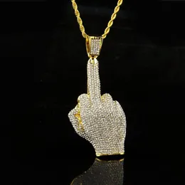 Mode Mens Iced Out Pendant Hip Hop Halsband upprätt långfingret bling halsband Hiphop smycken338w