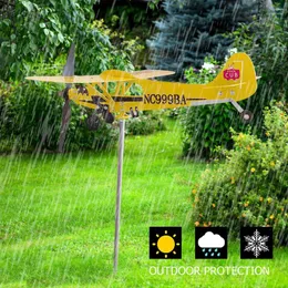 Gartendekorationen 3D Flugzeug Wetter Vane Stecker Dekor Antikorrosion Metall Flugzeug Plug-in Windmühle Wetterfeste Ornamente für den Außenbereich