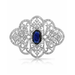 2 tum vintage Look Clear Rhinestone Crystal Diamante Wedding Jewelry Brosch med Blue Stone3402
