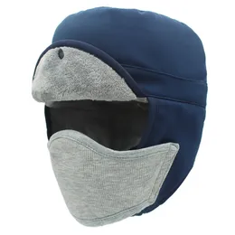 Chapéu de bombardeiro de inverno com máscaras Capô à prova de vento Piloto Chapéus russos Cap de cabeceira de ouvido quente Balaclava adulta Caps de esqui à prova d'água 231227