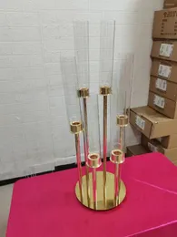Kandelaars 1 set 6 koppen goud acryl houder pijlerkaarsen metalen standaard voor bruiloft podiumdecoratie loopbrug