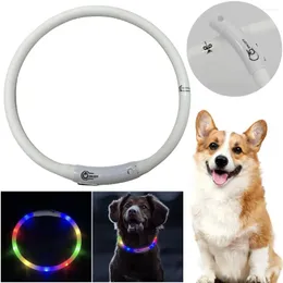 Dog Collars Puppy Flashing CollarシリコンマルチカラーUSB充電ライトアップサイズペットナイトウォーキング用カットテーブル