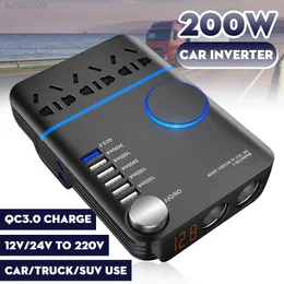 Inverter Jump Starter Car 200W 12V24V till 220V Cigarettändare strömförsörjning Inverteradapter med QC 30 5 USB -laddare Fast Charging HKD230