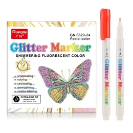 12/24 cores acrílico glitter marcadores canetas de pintura para pintura scrapbooking diy artesanato fazendo materiais de arte cartão fazendo coloração. 231226